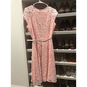Pink lace dress with belt